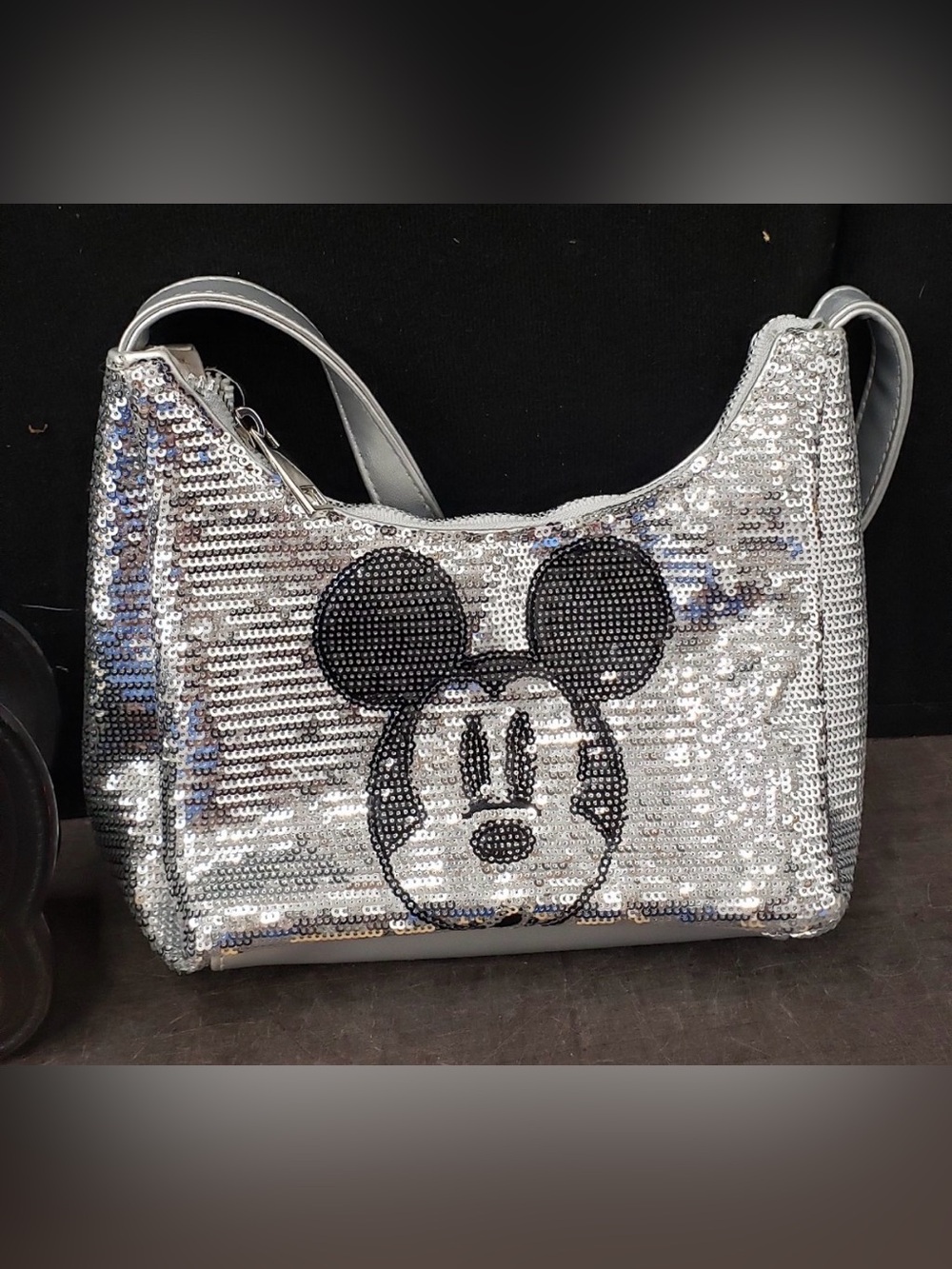 Disney Forever 21 Silver Sequin Mickey Mouse Shoulder Hobo Bag